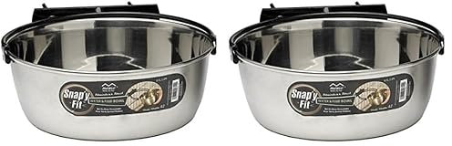MidWest Homes for Pets Modèle 42 Gamelle en Acier Inoxydable Snap'y Fit, se Fixe sur Les caisses en Grillage pour Chiens et Autres Cages ; 2 L pour Chiens et Chats, Argent (Lot de 2)