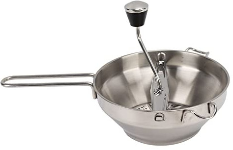 Edelstahl-Lebensmittelmühle mit 3 Austauschbaren Schleifplatten für Manuelle Marmeladen, Gemüse, Obst und Kartoffel-Masher, Ergonomischer Anti-Rutsch-Griff und Weicher Ballgriff