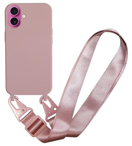 MBSLFY Handyhülle kompatibel mit iPhone 17 Hülle mit Band, Silikon Necklace Handyhülle mit Abnehmbar Kordel Umhängen Stossfest Handy Schutzhülle für iPhone 17, Hell Pink