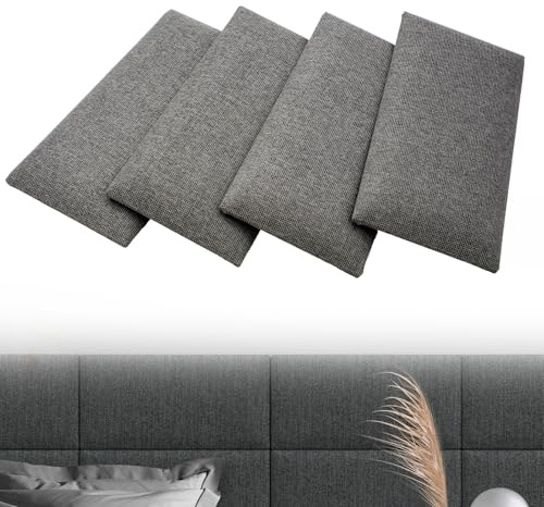 CeyKvo Polsterpaneele 4er Set, rechteckige Deko-Wandpaneele, als Kopfteil oder Prallschutzpaneel verwendbar, reduziert Lärm und verbessert die Akustik, 40x20 cm, hellgrau (Dunkelgrau, 60 * 25cm)