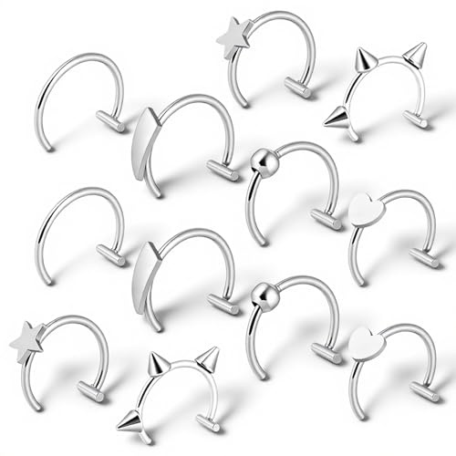 Josojoou 12 Stück Fake Piercing Lippenringe Silber Nasen Piercing Ohrring | Edelstahl, Fake Piercings, Lippenpiercing, Schmuck, Clip On Ring, Septum Hufeisen, Lippenbändchen, Für Damen Herren