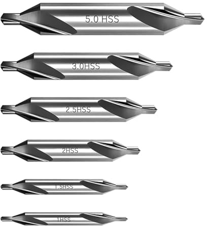 6 Pièces Forets à Centrer HSS 60°, Forets de Centrage, Foret de Pointage et Chanfreinage pour Métal, Double Extrémité 1 1,5 2 2,5 3 5 mm, Outils de Précision pour Tour Fraiseuse Usinage