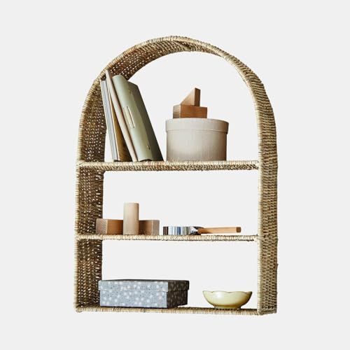 Loberon Wandregal Mavellan - Handgeflochten - Ideal fürs Kinderzimmer - Natürlicher Look - Bücherregal - Ordnungshelfer - Rattan - Eisendraht, braun