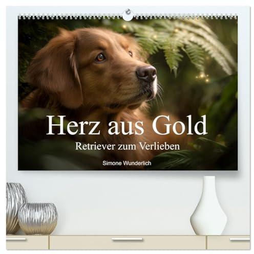 Herz aus Gold - Retriever zum Verlieben (hochwertiger Premium Wandkalender 2026 DIN A2 quer), Kunstdruck in Hochglanz: Golden Retriever - ein Jahr in Bildern. (CALVENDO Tiere)