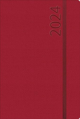 Buchkalender Struktur bordeaux 2024: Terminplaner groß. DIN A5 Terminkalender Ringbuch mit Wochenkalender, Gummiband und Jahresplaner 2024/2025