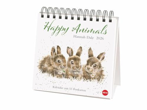 Hannah Dale: Happy Animals Premium-Postkartenkalender 2026: Die schönen Tierzeichnungen der britischen Künstlerin in einem kleinen Kalender zum ... mit 53 Postkarten (Postkartenkalender Heye)
