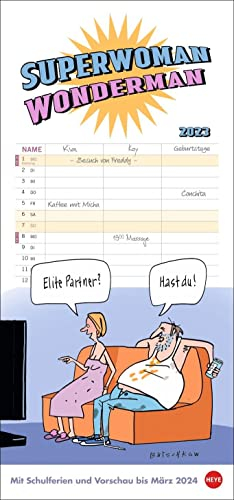 Butschkow: Superwoman Wonderman Planer für zwei 2023. Gleichberechtigung mit Humor in einem praktischen Kalender für 2. Wandkalender 2023 zum Eintragen.