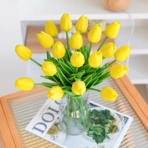 JUSTOYOU 10 STK PU Real Touch Latex Künstliche Tulpen Gefälschte Tulpen Blumen Blumensträuße Blumen Arrangement für Home Room Hochzeitsstrauß Party Herzstück Dekor Gelb