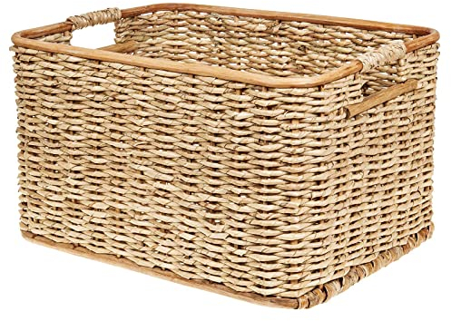 SIDCO Regalkorb Schrankkorb Aufbewahrungskorb Füllkorb Schilfstroh Wäschekorb eckig groß