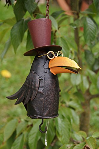 Metall Futterstation Rabe mit Hut an Kette Meisenknödel Schild Gartendeko