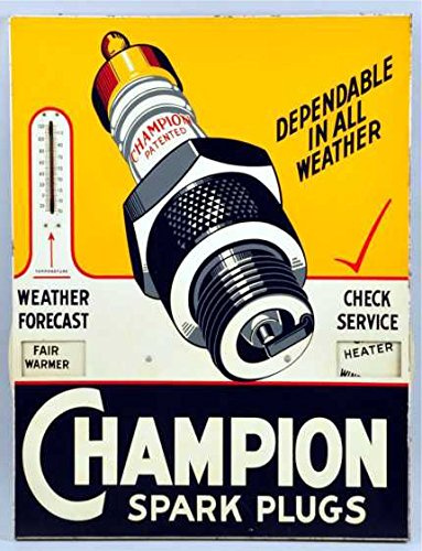 Champion spark plugs retro shabby chic vintage style picture metal wall plaque sign (150mm x 100mm)