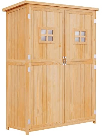 Outsunny Gartenschrank Holz Geräteschuppen Gerätehaus Geräteschrank Pultdach Garten Natur 127,5x50x164cm