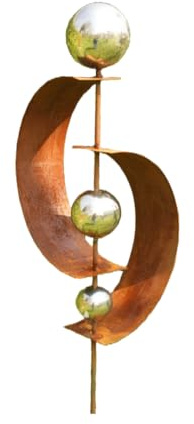 Gartendekoshop24 – Schicker Gartendeko Stab Rost, 117 cm, mit 3 Edelstahlkugeln. Gartenstecker handgemacht, für draußen. Beet, Skulptur aus Rost,