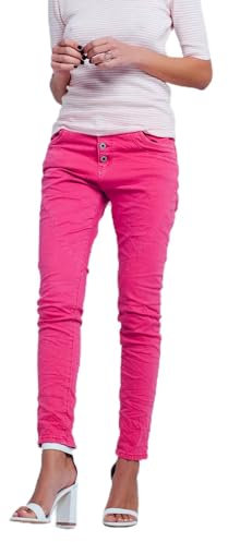 Q2 Vaqueros Fucsia Estilo Boyfriend de Talle bajo y Botones Pantalones, XL Mujeres