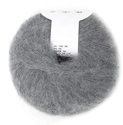 Angora Mohair Wolle 26g Hellgrau, Weiche Lange Wolle zum Stricken, Handstrickgarn für Kleidung, Schals, Hüte und Bastelprojekte