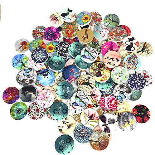 ysister 100 Stück Holzknöpfe, Knöpfe Nähen Rund Vintage Tasten 2-Loch Bunte Knöpfe für Basteln Nähen Kinder DIY Basteln Painting Geschenk Deko Nähen Handwerk Scrapbooking