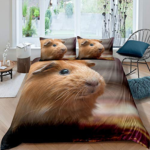 Meerschweinchen Bettwäsche Set 135x200cm Nettes Haustier Thema Bettbezug Set Für Kinder Jungen Mädchen Kinder 3D Tiermuster Betten Set Ultra weich Lovey Cavy Dekor Reißverschluss