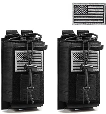 Tactical Radio Holder Radio Case Molle Radio Holster Military Heavy Duty Radios Pouch Bag for Two Ways Walkie Talkies Adjustable Storage with 1 Pack Patch-2 pack
