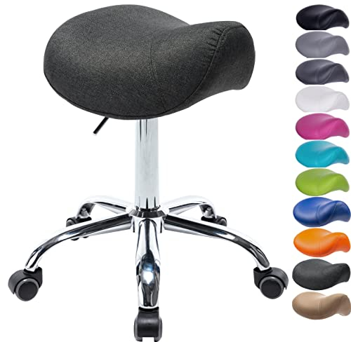 1stuff® Sattelhocker Sattelstuhl MULY - Sitzhöhe bis ca. 74cm - ergonomischer Rollhocker Bürohocker Arzthocker Arbeitshocker Praxishocker Drehhocker (Stoffbezug anthrazit)