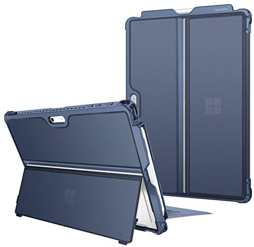 Fintie Hülle für Microsoft Surface Pro 7+ / 7/6 / 5 /Pro LTE, Stoßfeste Robuste Hartschalen Schutzhülle mit Stifthalter Original Ständer, Kompatibel mit Type Cover Tastatur, Blau(Matt)