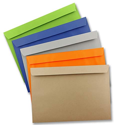 10x große XXL Briefumschläge DIN C4 in Farbenmix 1-22,9 x 32,4 cm - Haftklebung ohne Fenster - Versandtasche für DIN A4 geeignet