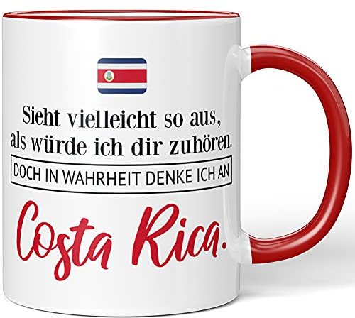 JUNIWORDS Tasse, Sieht vielleicht so aus, als würde ich dir zuhören. Doch in Wahrheit denke ich an Costa Rica (1001365), Wähle Farbe, Rot
