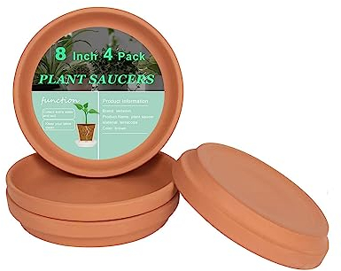 20CM große Terrakotta Topf Pflanze Untertasse - 4 Stück große runde Pflanze Topf Untertassen, große Ton Pflanze Schalen perfekt für 17,8CM 19CM 20CM Blumentopf mit Drainageloch und ideal für Indoor