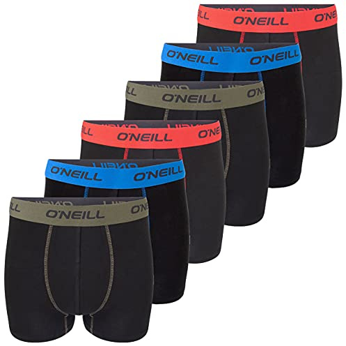 O'Neill Boxershorts Herren 6er Pack Baumwolle Uni Sport Boxer Männer Basic Trunk Unterwäsche, Größe:XL, Vorteilspacks:6X Black Olive Blue Red (7004)