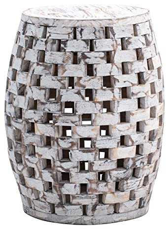 Amazon Aware, Sgabello e supporto per piante per esterni in legno riciclato, a scacchi, colore bianco con venature