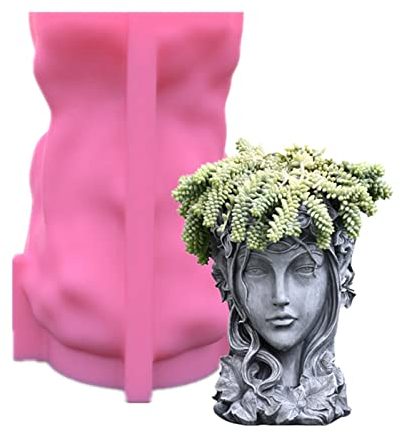 Herafica Handmade Girl Head Shaped Flower Pot UV Epoxy Mold Pen Holder Candle Cement Planter Resin Silicone Mould DIY Crafts Home Decorations Casting Tool Molds