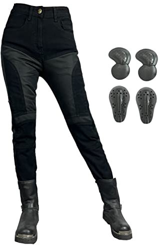 GEBIN Motorradhose Damen, Damenjeans Atmungsaktiv Motorrad Hose Motorradrüstung Schutzauskleidung Motorcycle Biker Pants 4 x Schutz Ausrüstung (Schwarz,XXS=W27.6''(70cm))