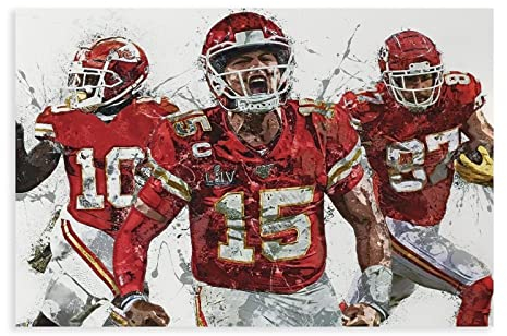 Patrick Mahomes, Tyreek Hill, Travis Kelce Poster, Kunst, Leinwand, Wandkunst, Dekor, Gemälde für Zuhause, Wohnzimmer, Dekoration, ungerahmt: 40 x 60 cm