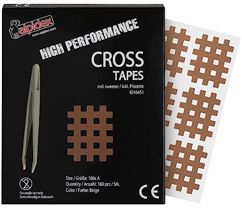ALPIDEX Cross Tape 180 Stück - Größe A - beige - Gitter Tapes Gitterpflaster Pflaster mit antistatischer Pinzette Gittertape Wasserfest Starker Kleber