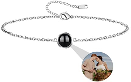 Aina Lighting Personalisiertes Armband mit Foto im Stein Ich liebe dich 100 Sprachen Kreis Projektions Armband mit Bild Schmuck Geschenke für Frauen Ehefrau Mutter Freundin
