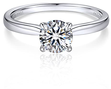MomentWish Verlobungsring Damen, 1 Karat Solitär 925 Sterling Silber Moissainte Ringe D Farbe VVS1 Muttertagsgeschenk mit Geschenkbox Gra Zertifikat-Größe53