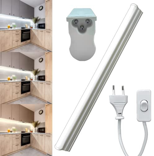 Barra Led Sottopensile Cucina Lampada con Interruttore e Presa Elettrica da 1.5 mt Luce Luminosa Naturale Calda Fredda Accessori per Fissaggio Fascio Luminoso 180° in Alluminio (24W - 120CM, 6500K)
