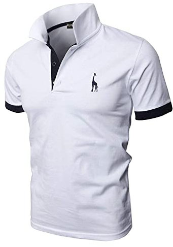 KUNJLELP Men's Regular-Fit Cotton Pique Polo Shirt Short Sleeve Golf Polos,White,XL