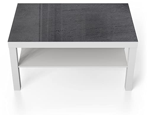 DEQORI Glastisch | weiß groß 90x50 cm | Motiv Schiefertafel Stein-Optik | ausgefallener Beistelltisch aus Glas | Hochglanz Couchtisch fürs Wohnzimmer | moderner Couch Tisch mit Design