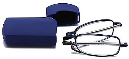 Hubeye Faltbare Lesebrille aus Edelstahl Mini Anti-Blau Sehhilfe für Herren und Damen Lesehilfe mit Hartschalen-Etui 1.50