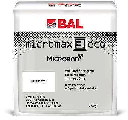 Bal Micromax3 Eco Grout Wall & Floor Grout, Rapid Set, Antimicrobial, Suitable For Interior & Exterior 2.5KG Bag - Gunmetal