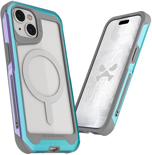Ghostek Atomic Slim for iPhone 15 Case, Compatible with Magnetic MagSafe Accessories, Aluminum Iridescent Fluorescent Bumper, Heavy Duty Protection (6.1 Inch, Prismatic)