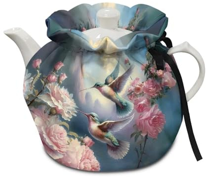 Poceacles Tea Cosy Tea Pot Dust Cover Insulated Kettle Protective Cover for Teapots Keep Warm Teapot Cozy Cover for Home Kitchen Tea Party Decorations, Hummingbird Peony Floral
