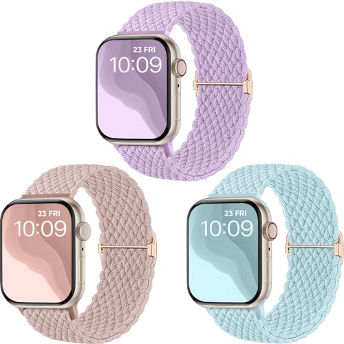 CeMiKa Cinturino Intrecciato Compatibili con Cinturino Apple Watch 41mm 42mm 38mm 40mm,Cinturini Sport Solo Loop Elastico Tessuto Nylon per iWatch Series 10 9 8 7 SE 6 5 4 3 Ultra,Donne Uomo,3Pz