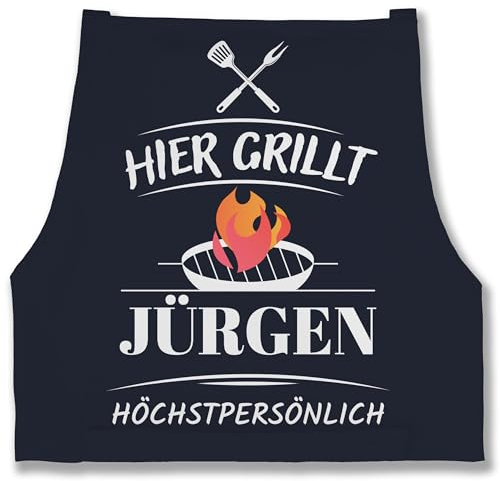 Schürze - Grillschürze Herren Männer - Hier grillt Name höchstpersönlich I Geschenk Grillen I Grill Geschenk I Lustiges Geschenk Papa I Vatertag I Geburtstag - 85x69 - Navy Blau