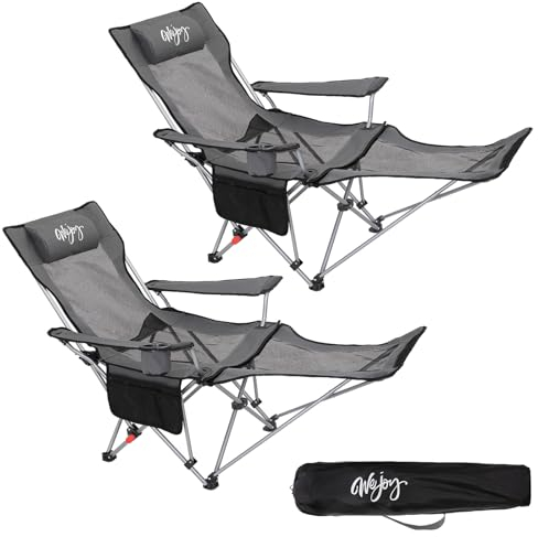 #WEJOY 2 en 1 Chaise de Camping Pliante, Chaise de Plage Pliable avec Repose-Pieds Dossier Réglables, Chaise Longue Inclinable Portable pour Camping Jardin Pique-Nique Pêche