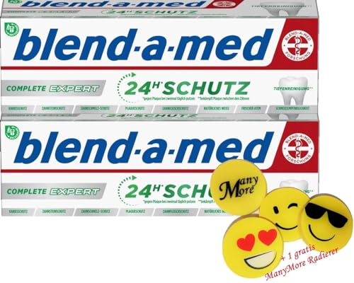 2 x Blend-a-med Complete EXPERT Tiefenreinigung 24h Zahnpasta - je 75ml - Zahncreme + 1 gratis ManyMore Radierer