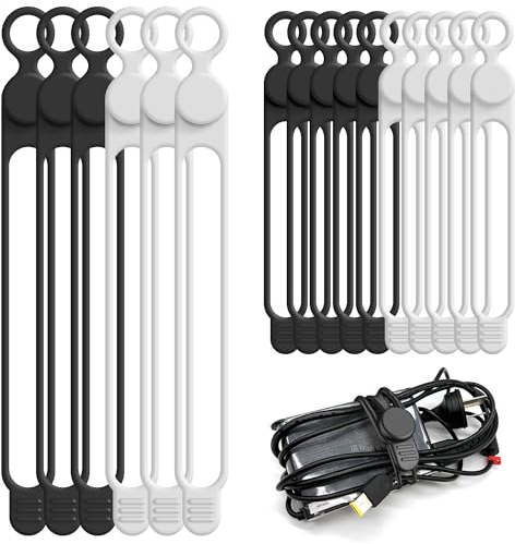 Nearockle 16 Stück Silikon Kabelbinder, Kabelmanagement Wiederverschließbar für Handy Ladegerät, Cabel Organizer für USB Ladekabel,Netzkabel,Ladegeräte, Schreibtisch 10.7cm und 18cm(Multicolor B)