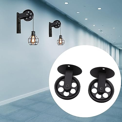 Natudeco 2 Stück Schwarze Umlenkrollen Pendel-Flaschenzug-Licht-Pulley-Räder Eisen-Hängende Licht-Riemens Ch Eiben-Riemens Ch Eiben-Set Für Flach Geneigte Gewölbte Decke
