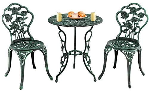 COSTWAY 3-TLG. Gartenmöbel Set, Balkonset mit 2 Stühle und Tisch, Balkonmöbel aus Aluminiumguss und Gusseisen, Terrassenmöbel, Gartengarnitur, Sitzgruppe für Terrasse, Balkon, Garten