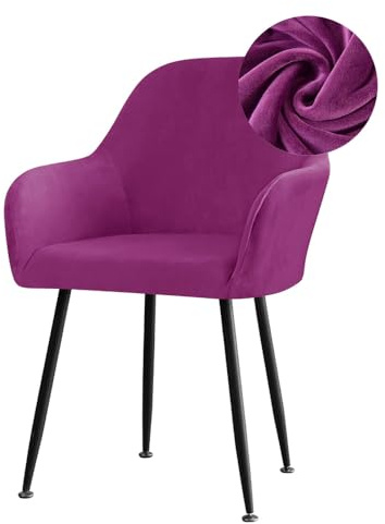 Highdi Stuhlhussen mit Armlehne, Stretch Samt Stuhlbezug Hochlehner Esszimmerstühle Bezug Sesselbezug Hussen für Stühle Waschbar Universal für Esszimmer Hotel Bankett Deko (Lila,2er Set)